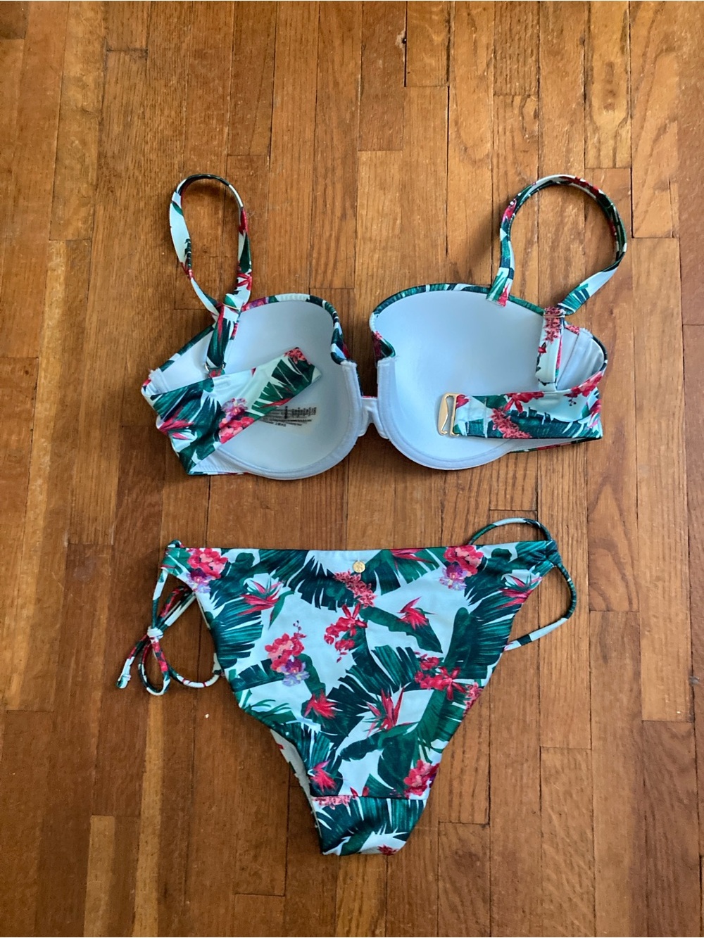 Victoria's Secret Mint Floral Bikini Top with Green & Pink Accents